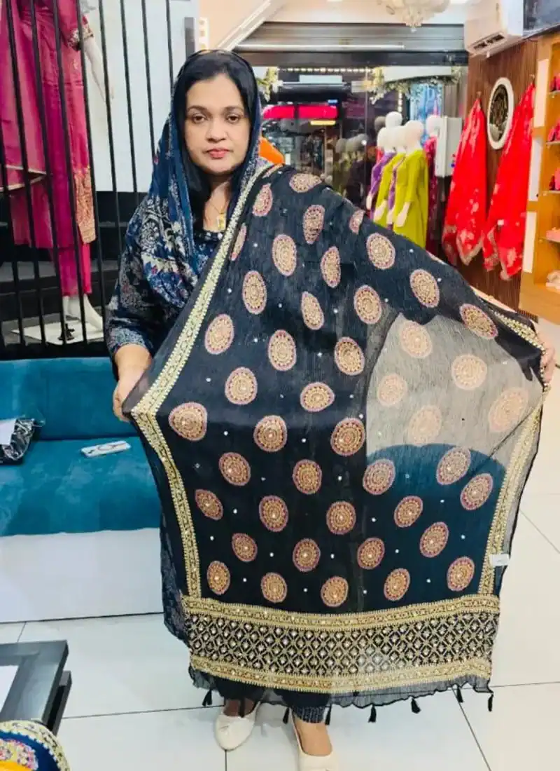 Georgette Crushed Dupatta- Black