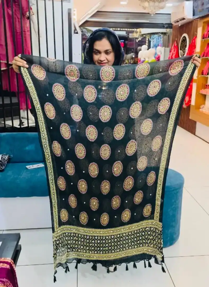 Georgette Crushed Dupatta- Dark Green